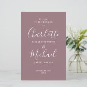 Mauve Signature Script-Hochzeitsprogramm (Stehend Vorderseite)