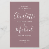 Mauve Signature Script-Hochzeitsprogramm (Vorderseite)