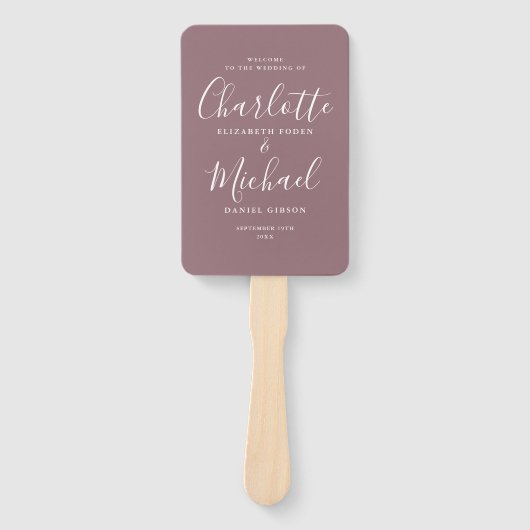 Mauve Signature Script-Hochzeitsprogramm Fächer (Vorderseite)