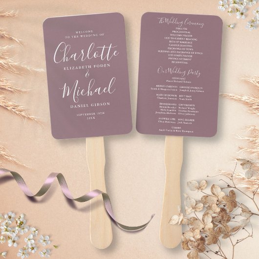 Mauve Signature Script-Hochzeitsprogramm Fächer