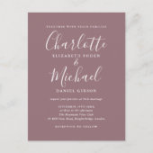 Mauve Signature Script Wedding Einladungspostkarte (Vorderseite)