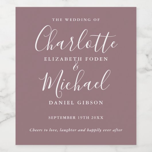 Mauve Signature Script Wedding Weinetikett (Einzelnes Label)