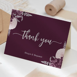 Mauve Silber Blumen Hochzeit Dankeskarte