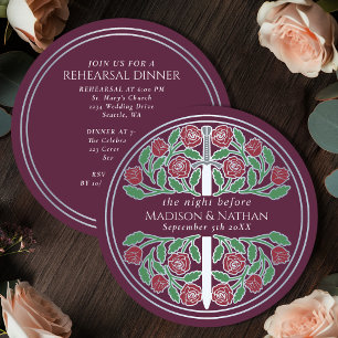Mauve Silber-Schwert Königliche Hochzeitsprobe Einladung