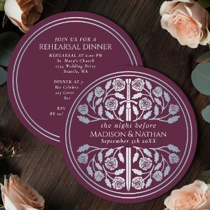 Mauve Silber-Schwert Königliche Hochzeitsprobe Einladung