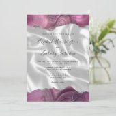 Mauve Silver Agate White Silk Wedding Einladung (Stehend Vorderseite)