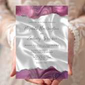 Mauve Silver Agate White Silk Wedding Einladung