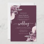 Mauve Silver Floral QR Code Hochzeit Einladung (Vorderseite)