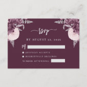 Mauve Silver Floral Script Wedding RSVP Begleitkarte (Vorderseite)