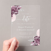Mauve Silver Floral Wedding Save the Date Acryleinladungen (Insitu (Handheld))