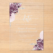 Mauve Silver Floral Wedding Save the Date Acryleinladungen (Vorderseite)