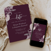Mauve Silver Floral Wedding Save the Date