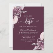 Mauve Silver Floral Wedding Save the Date Einladung (Vorderseite)