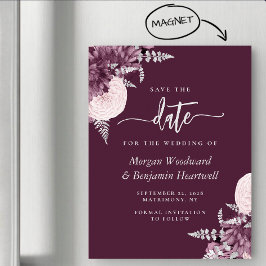 Mauve Silver Floral Wedding Save the Date Magneteinladung
