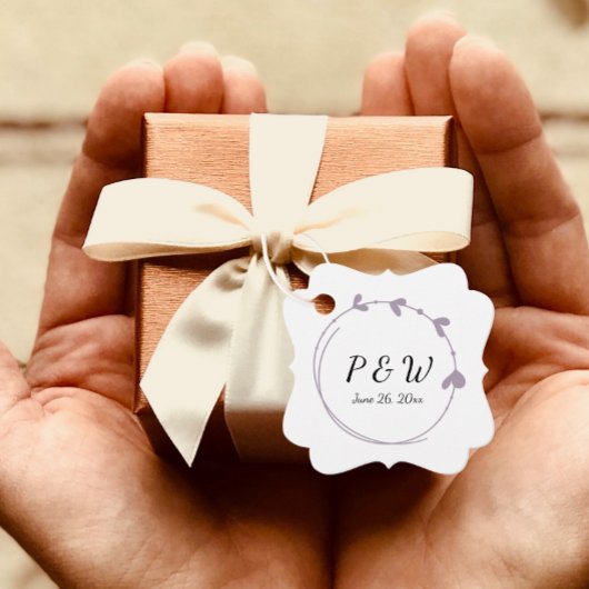 Mauve Simple Heart Wreath Monogram Wedding Geschenkanhänger