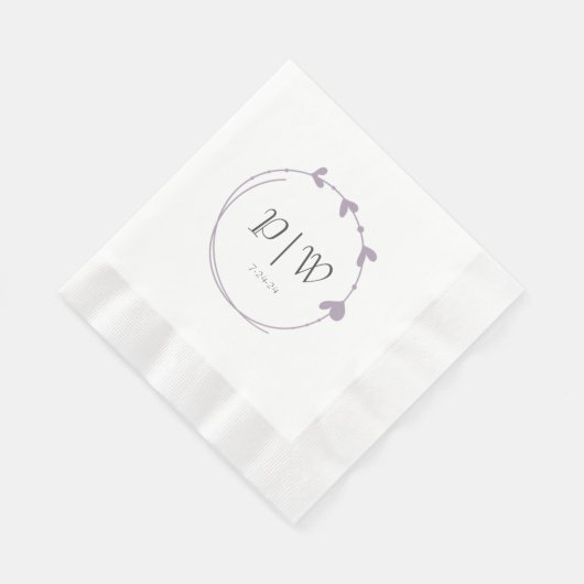 Mauve Simple Heart Wreath Monogram Wedding Serviette (Ecke)