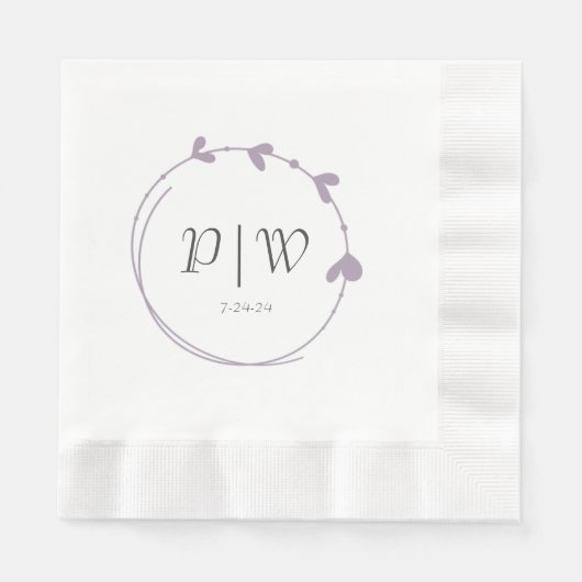 Mauve Simple Heart Wreath Monogram Wedding Serviette (Vorderseite)