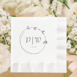 Mauve Simple Heart Wreath Monogram Wedding Serviette