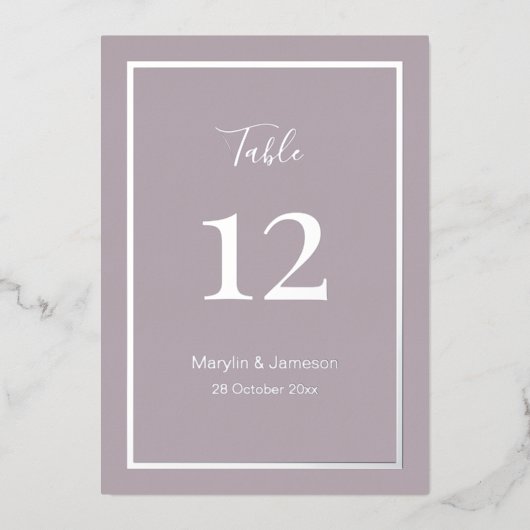 Mauve Simple Minimalistisch Wedding Tischnummern (Vorderseite)