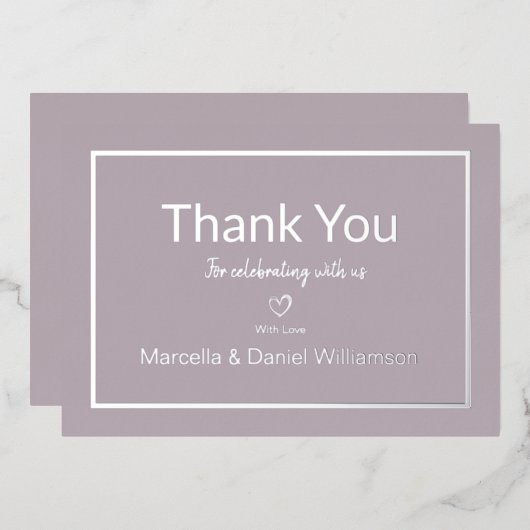 Mauve Simple Minimalistisch Wedding Vielen Dank Folieneinladung (Vorderseite/Rückseite)