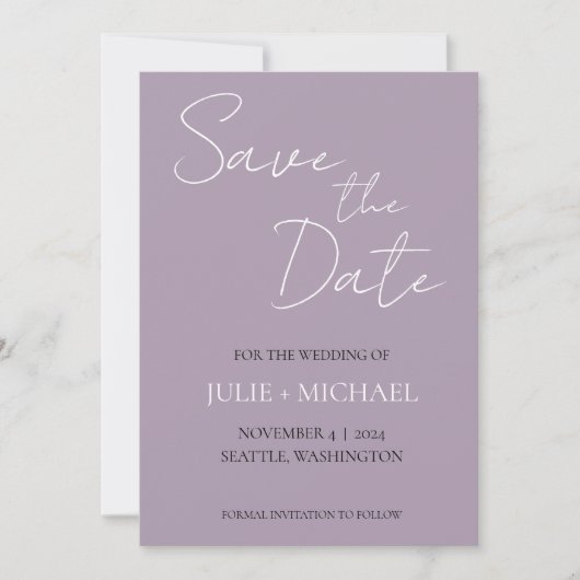 Mauve Simple Style Wedding Save The Date (Vorderseite)