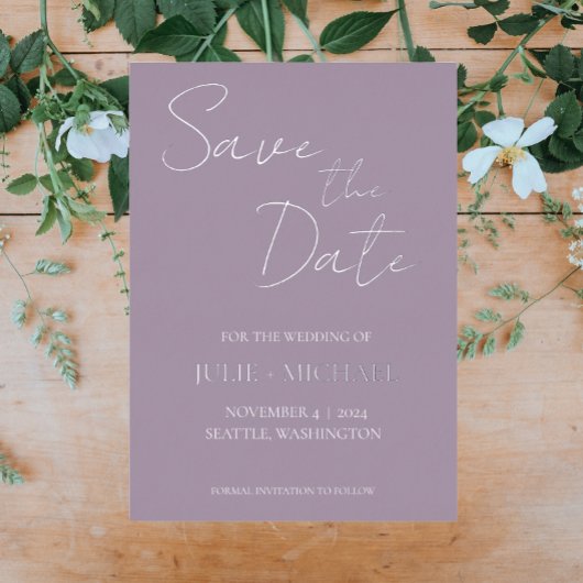 Mauve Simple Style Wedding Save the Date Folieneinladung