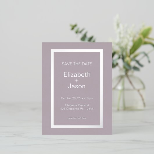 Mauve Simple Wedding Save the Date Silver Folie Einladungspostkarte (Stehend vorne)