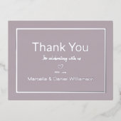 Mauve Simple Wedding Vielen Dank Folie Einladungspostkarte (Vorderseite)