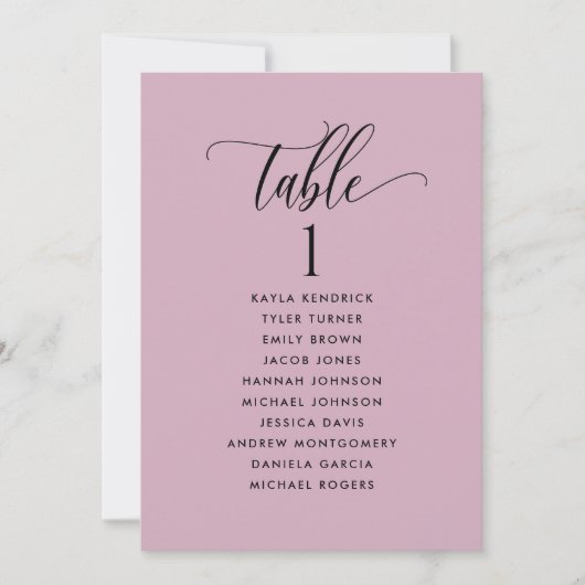 Mauve Sitzplan-Karten mit Gästennamen (Vorderseite)