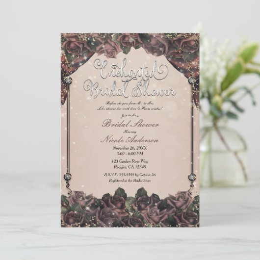 Mauve Spice Rose Glitzer Sparkle Brautparty Einladung (Stehend Vorderseite)