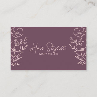Mauve Staubige Rose Florale Linienkunst Haarstylis Visitenkarte