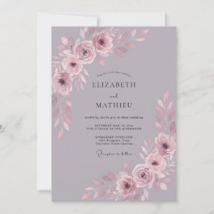 Mauve strahlende botanische Hochzeit Einladung