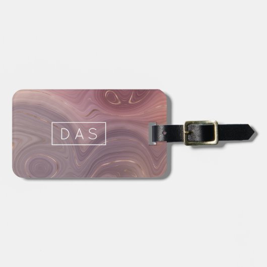 Mauve Strata | Dusty Pink Rose Gold Agate Monogram Gepäckanhänger (Vorderseite horizontal)