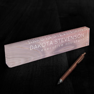 Mauve Strata   Dusty Pink Rose Gold Agate Namensplakette