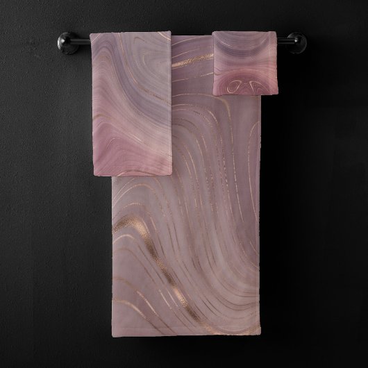Mauve Strata | Dusty Pink und Rose Gold Agate Badhandtuch Set