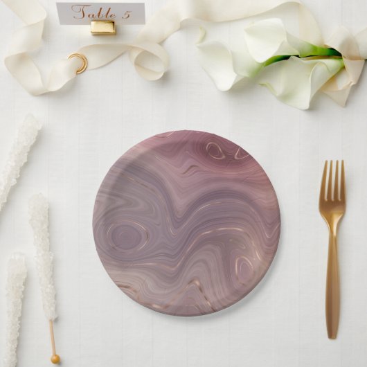 Mauve Strata | Dusty Pink und Rose Gold Agate Pappteller (Hochzeit)