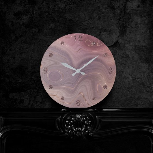 Mauve Strata | Dusty Pink und Rose Gold Agate Runde Wanduhr