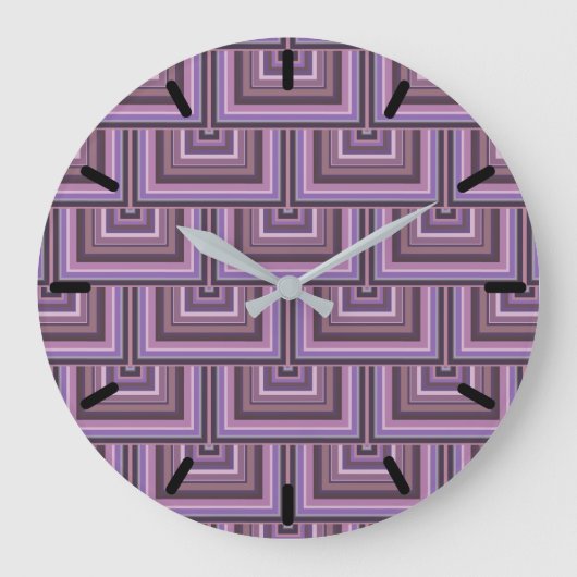 Mauve Streifen quadratische Skala Muster Große Wanduhr (Vorderseite)