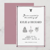 Mauve Striped Border Save the Date Einladung (Vorne/Hinten)