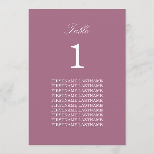 Mauve Table Card (Vorderseite)