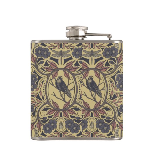 Mauve, Tan & Gray Crow & Dragonfly Flachmann (Rückseite)