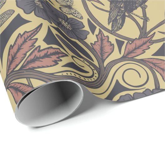Mauve, Tan & Gray Crow & Dragonfly Geschenkpapier (Rolleneckpunkt)