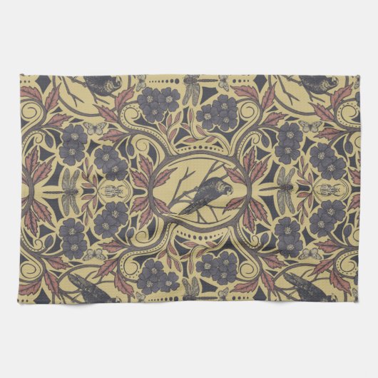 Mauve, Tan & Gray Crow & Dragonfly Geschirrtuch (Horizontal)