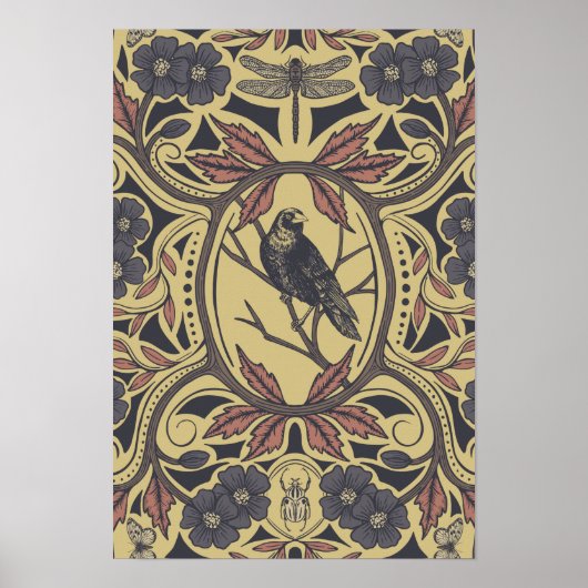 Mauve, Tan & Gray Crow & Dragonfly Poster (Vorne)