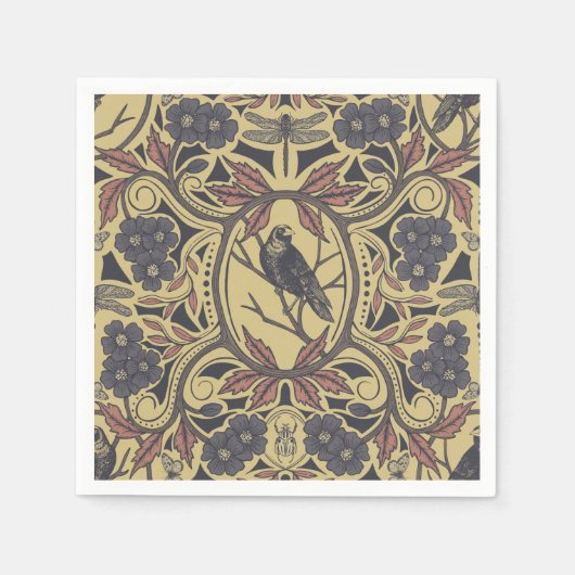 Mauve, Tan & Gray Crow & Dragonfly Serviette (Vorderseite)