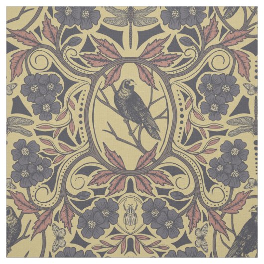 Mauve, Tan & Gray Crow & Dragonfly Stoff (Muster)