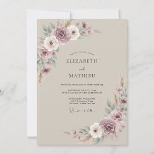 Mauve-Taupe-Bemalte Hochzeit Einladung