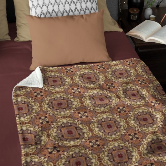 Mauve Taupe Ochre Tan Brown Bohemisch Bali Art Fleecedecke