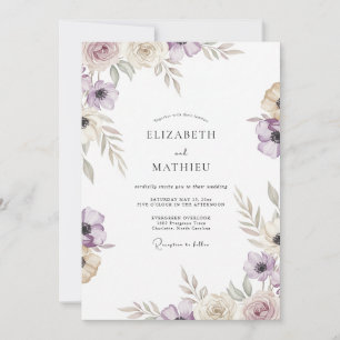 Mauve-Taupe-Ranunculus-Eukalyptus-Hochzeit Einladung