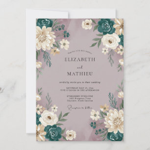 Mauve Teal Gemalte Hochzeit Einladung